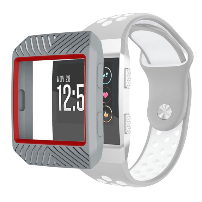 Fb.pc3.7.6 Front Silicone Shock Proof Case Fits Fitbit Ionic In Grey And Red 2