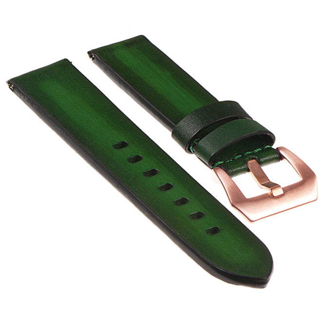 Ks1.11.rg Angled Vintage Leather Distressed Strap W Rose Gold Buckle In Green