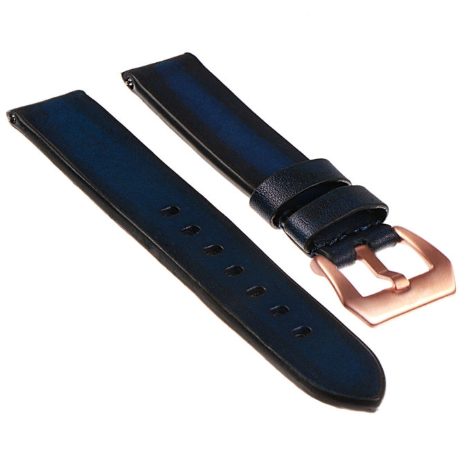 Ks1.5.rg Angled Vintage Leather Distressed Strap W Rose Gold Buckle In Blue