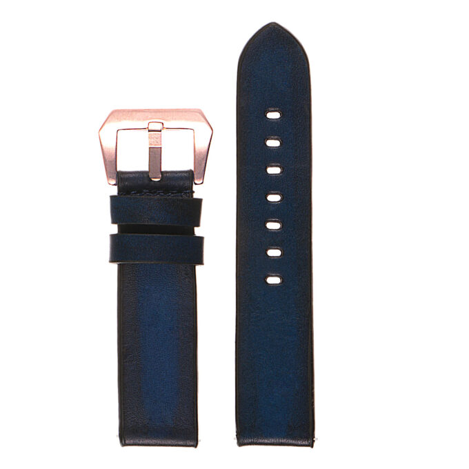 Ks1.5.rg Upright Vintage Leather Distressed Strap W Rose Gold Buckle In Blue