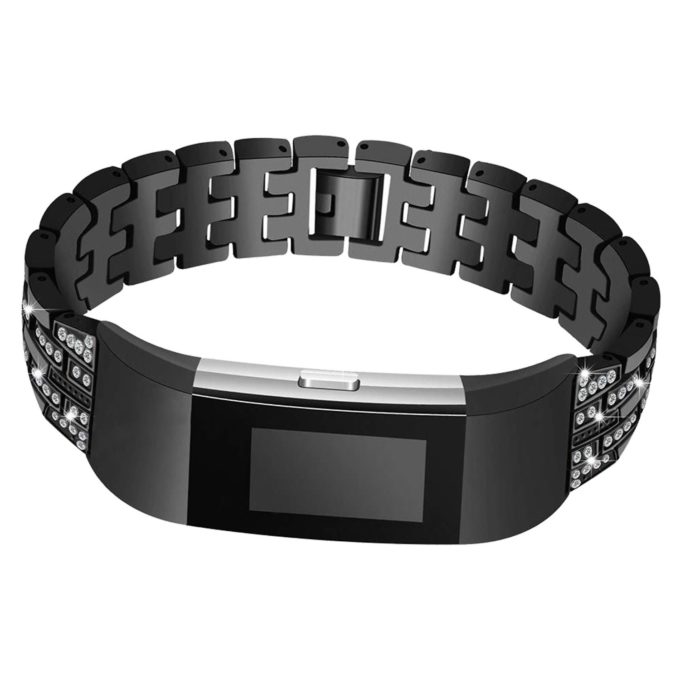 Fb.m56.mb Stainless Steel Bangle Braclet W Rhinestone In Matte Black Fits Charge 2