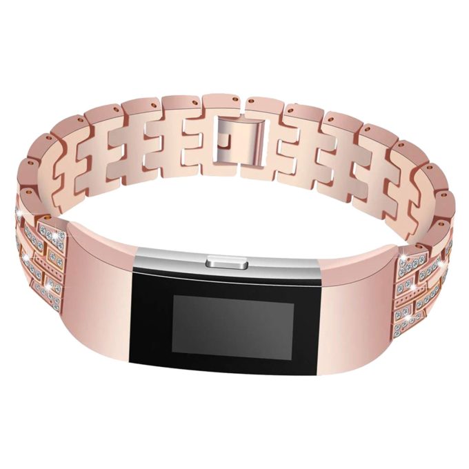 Fb.m56.rg Stainless Steel Bangle Braclet W Rhinestone In Rose Gold Fits Charge 2