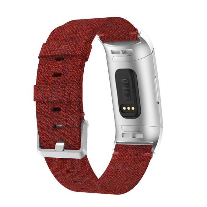 Fb.c2.6 Back Red Canvas Replacement Watch Band Strap Fitbit Charge 3