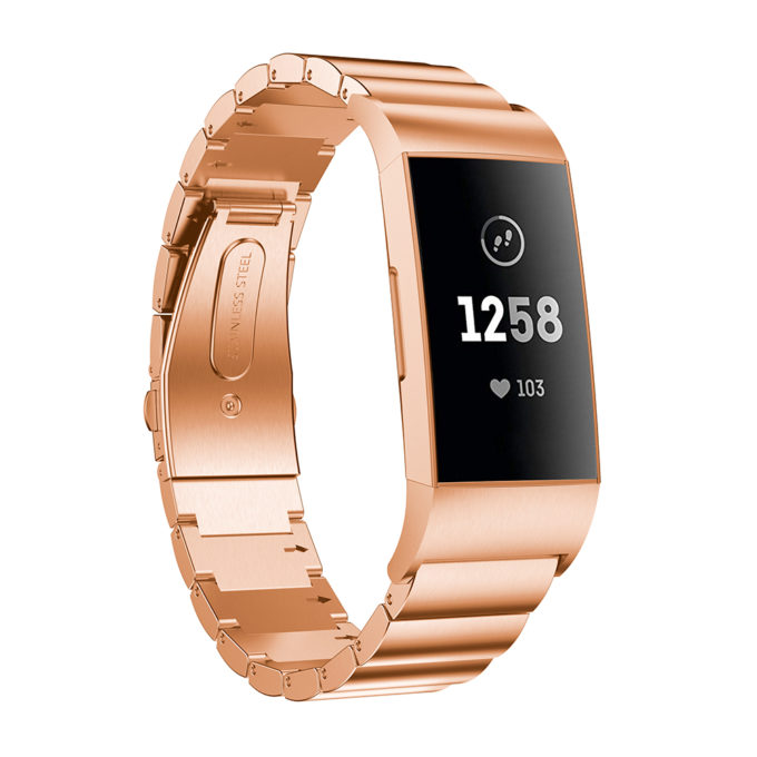 Fb.m67.rg Front Rose Gold Stainless Steel Replacement Watch Band Strap For Fitbit Charge 3