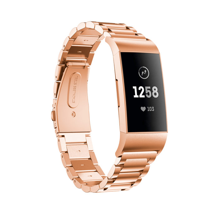 Fb.m68.rg Front Rose Gold Stainless Steel Metal Replacement Watch Band Strap For Fitbit Charge 3