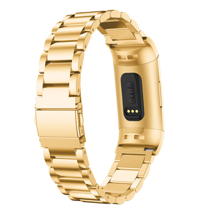 Fb.m68.yg Back Yellow Gold Stainless Steel Metal Replacement Watch Band Strap For Fitbit Charge 3