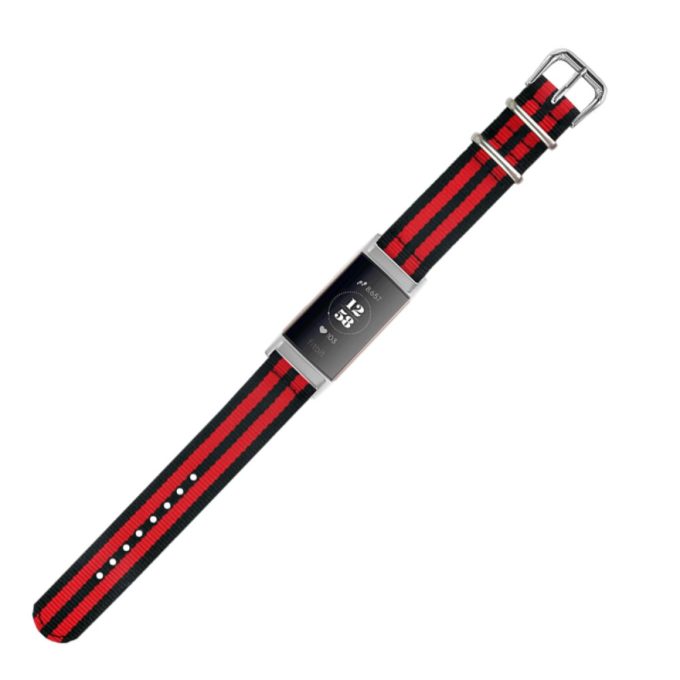 Fb.ny5.1.6 Angle Black & Red Nylon Replacement Watch Band Strap For Fitbit Charge 3