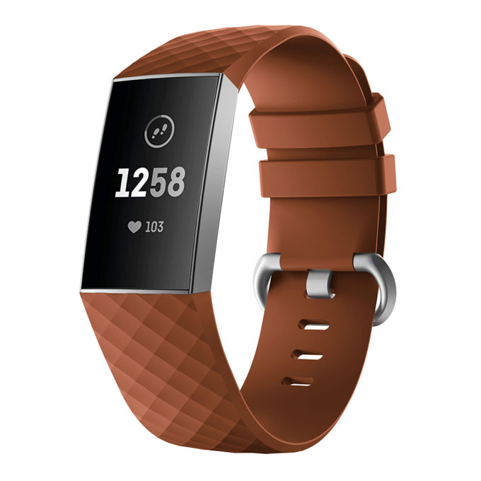 Fb.r32.2 Front Brown Silicone Rubber Replacement Watch Band Strap For Fitbit Charge 3
