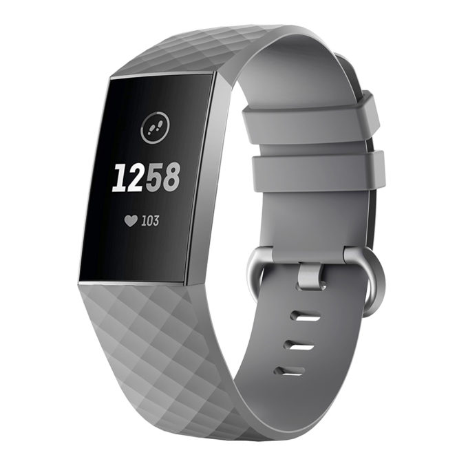 Fb.r32.7 Front Grey Silicone Rubber Replacement Watch Band Strap For Fitbit Charge 3