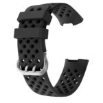 Fb.r33.1 Alt Black Perforated Silicone Rubber Replacement Watch Band Strap For Fitbit Charge 3