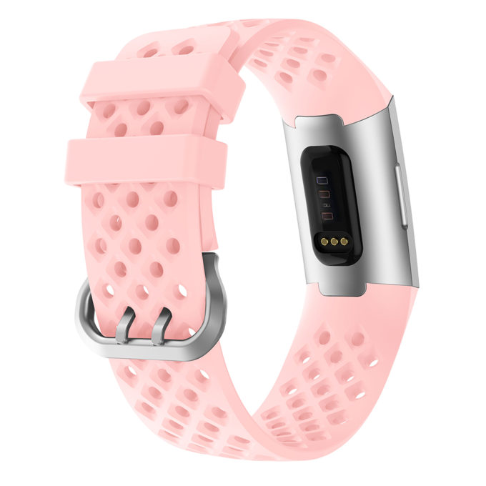 Fb.r33.13 Back Pink Perforated Silicone Rubber Replacement Watch Band Strap For Fitbit Charge 3