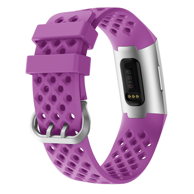 Fb.r33.18 Back Purple Perforated Silicone Rubber Replacement Watch Band Strap For Fitbit Charge 3