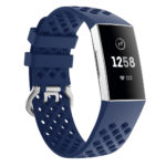 Fb.r33.5 Front Blue Perforated Silicone Rubber Replacement Watch Band Strap For Fitbit Charge 3