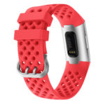 Fb.r33.6 Back Red Perforated Silicone Rubber Replacement Watch Band Strap For Fitbit Charge 3