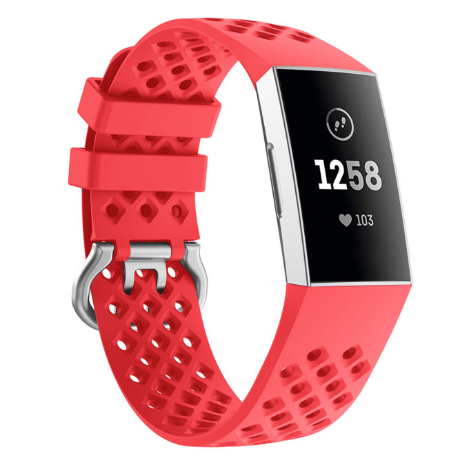 Fb.r33.6 Front Red Perforated Silicone Rubber Replacement Watch Band Strap For Fitbit Charge 3
