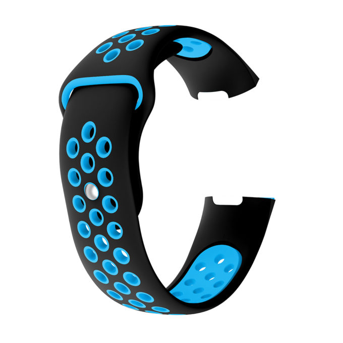 Fb.r34.1.5 Alt Black Blue Perforated Silicone Rubber Replacement Watch Band Strap For Fitbit Charge 3