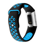Fb.r34.1.5 Back Black Blue Perforated Silicone Rubber Replacement Watch Band Strap For Fitbit Charge 3