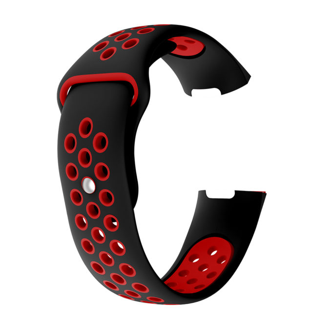 Fb.r34.1.6 Alt Black Red Perforated Silicone Rubber Replacement Watch Band Strap For Fitbit Charge 3