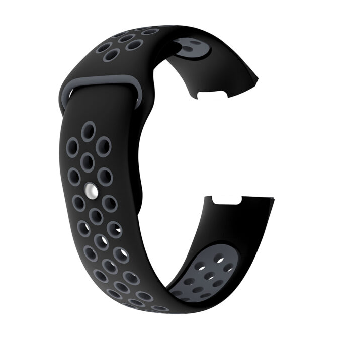 Fb.r34.1.7 Alt Black Grey Perforated Silicone Rubber Replacement Watch Band Strap For Fitbit Charge 3