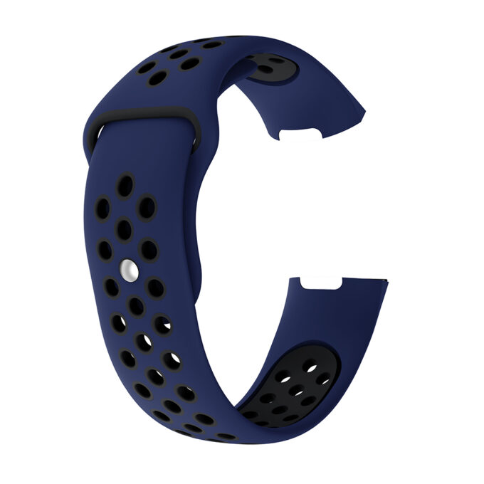 Fb.r34.5.1 Alt Blue Black Perforated Silicone Rubber Replacement Watch Band Strap For Fitbit Charge 3