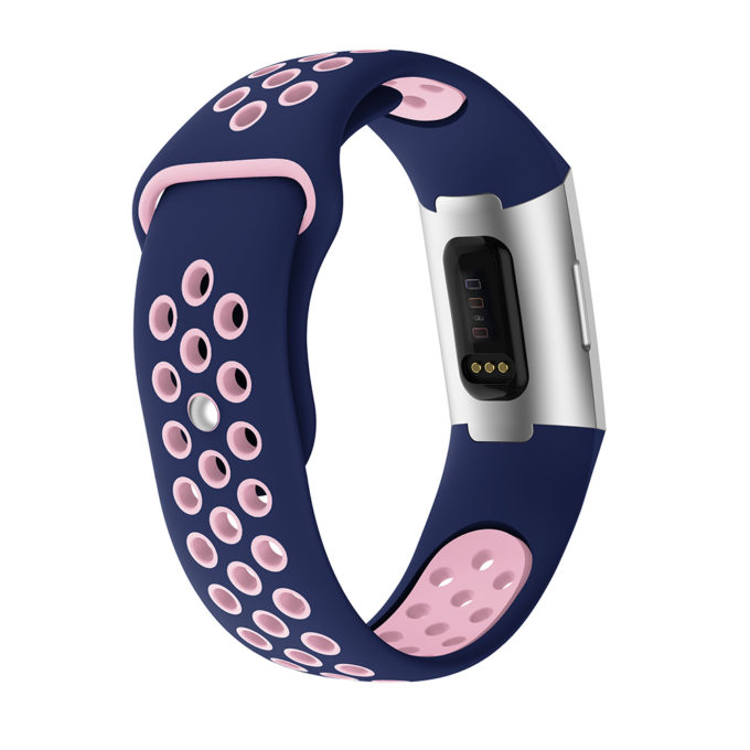 Fb.r34.5.13 Back Blue Pink Perforated Silicone Rubber Replacement Watch Band Strap For Fitbit Charge 3