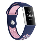 Fb.r34.5.13 Front Blue Pink Perforated Silicone Rubber Replacement Watch Band Strap For Fitbit Charge 3
