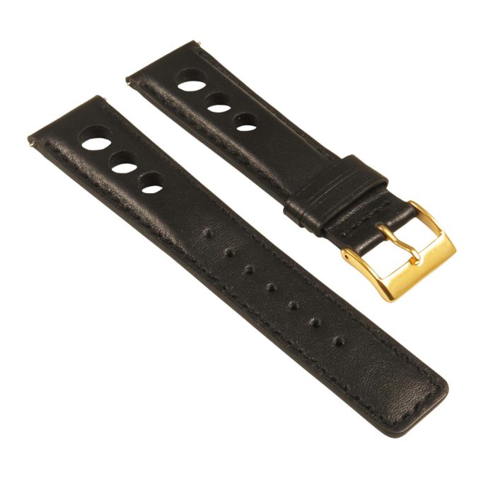 St26.1.1.yg Angle Black Rally Strap With Yellow Gold Buckle