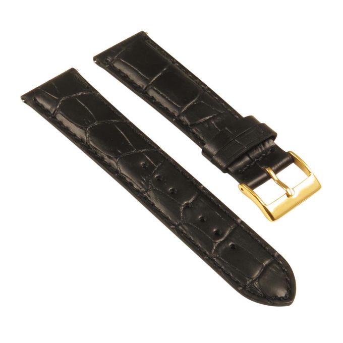 St21.1.1.yg Angle Black (Yellow Gold Buckle) Crocodile Embossed Leather Watch Band