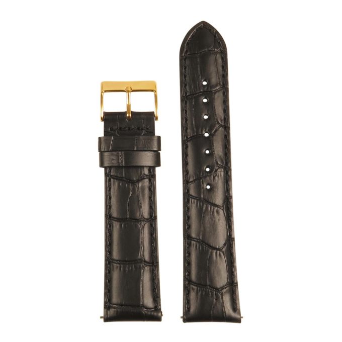 St21.1.1.yg Up Black (Yellow Gold Buckle) Crocodile Embossed Leather Watch Band