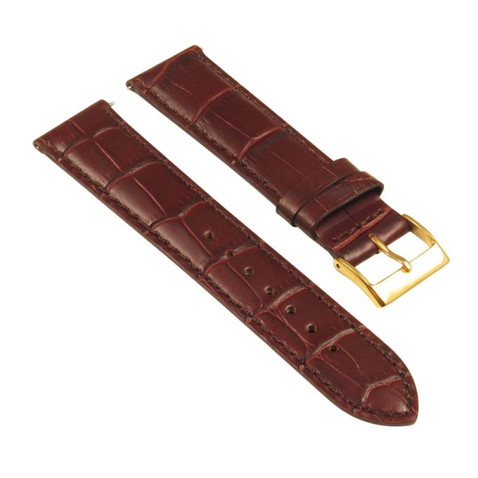 St21.2.2.yg Angle Brown (Yellow Gold Buckle) Crocodile Embossed Leather Watch Band