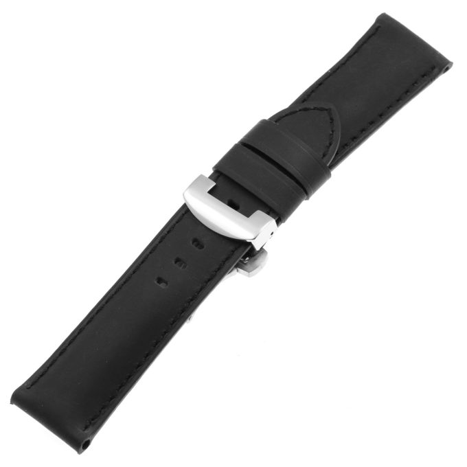 Ps3.1.1.ps Main Black (Black Stitching) Salvage Leather Panerai Watch Band Strap With Polished Silver Deployant Clasp