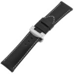 Ps3.1.bs Main Black Salvage Leather Panerai Watch Band Strap With Brushed Silver Deployant Clasp