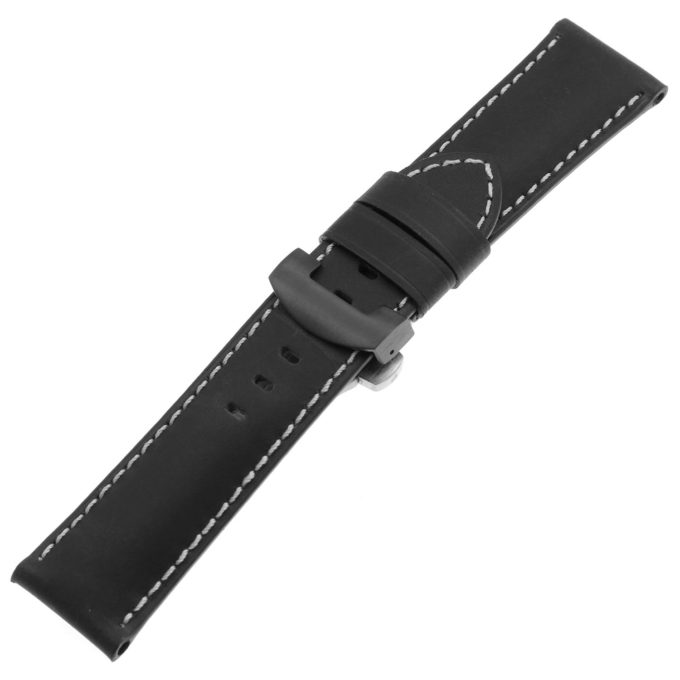 Ps3.1.mb Main Black Salvage Leather Panerai Watch Band Strap With Black Deployant Clasp