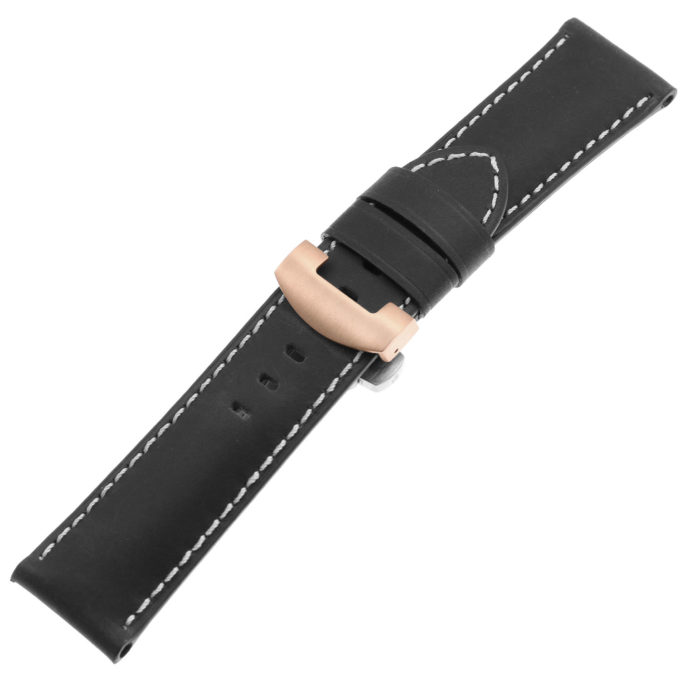 Ps3.1.rg Main Black Salvage Leather Panerai Watch Band Strap With Rose Gold Deployant Clasp