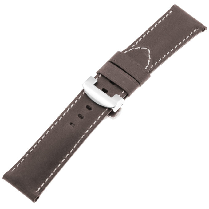 Ps3.2.ps Main Coffee Brown Salvage Leather Panerai Watch Band Strap With Polished Silver Deployant Clasp