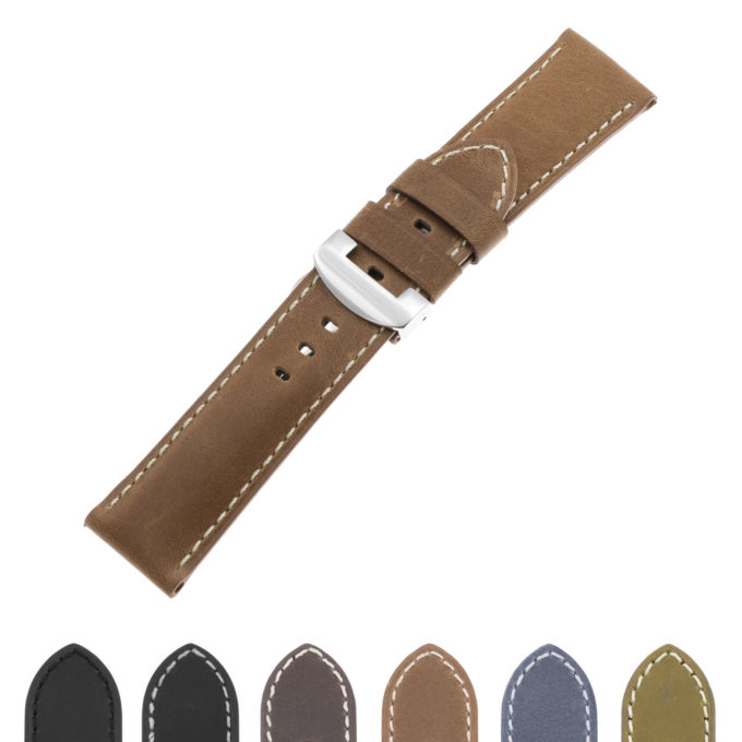 Ps3.3.ps Gallery Classic Cigar Salvage Leather Panerai Watch Band Strap With Polished Silver Deployant Clasp