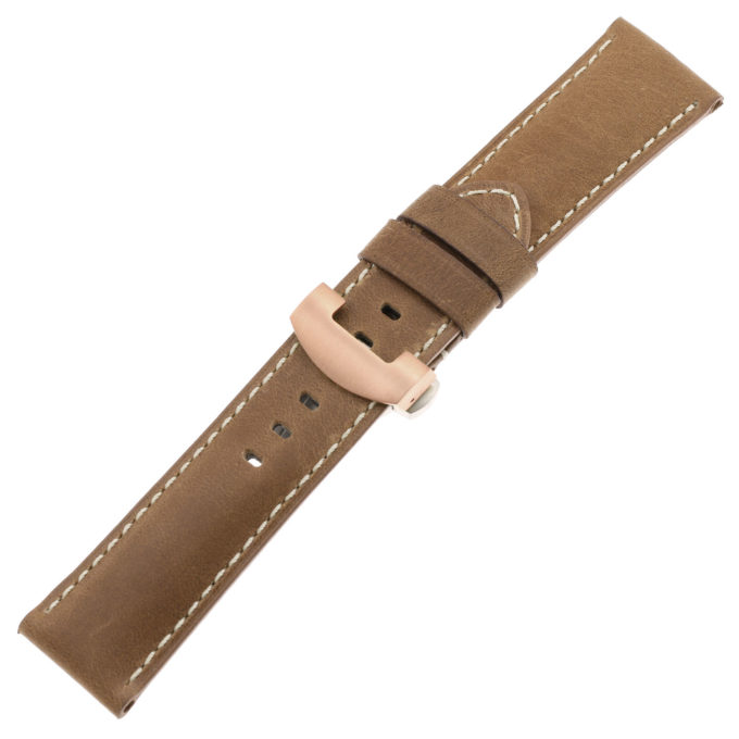 Ps3.3.rg Main Classic Cigar Salvage Leather Panerai Watch Band Strap With Rose Gold Deployant Clasp