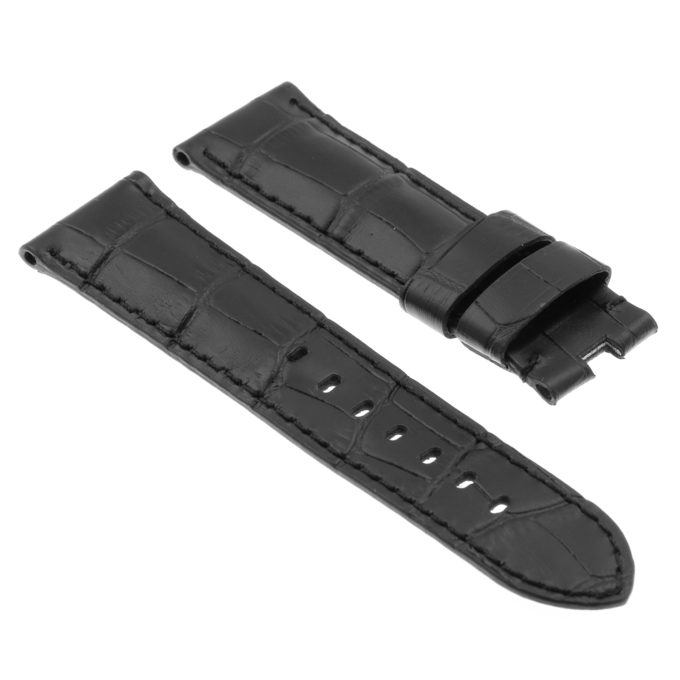 Ps4.1.1 Angle Black (Black Stitching) Croc Leather Panerai Watch Band Strap For Deployant Clasp