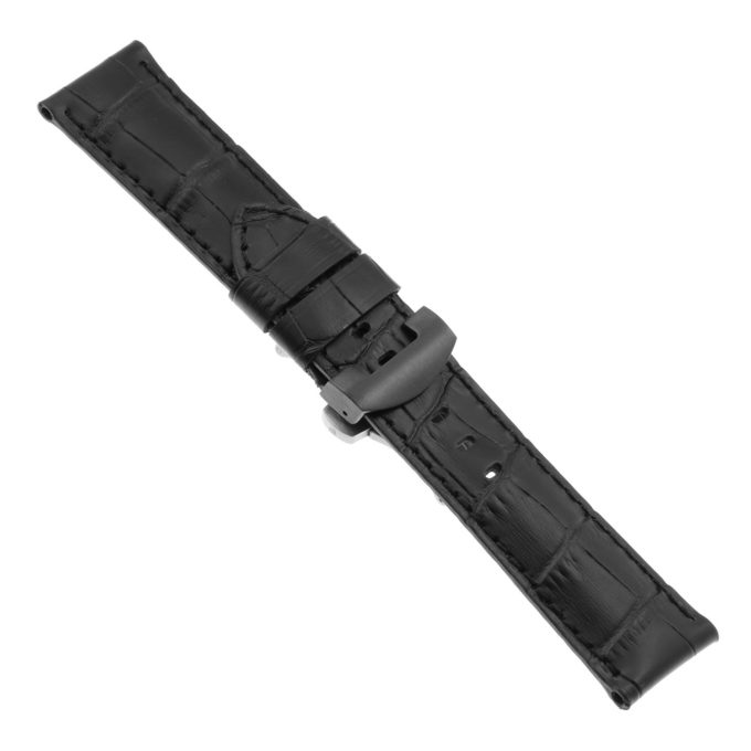 Ps4.1.1.mb Main Black (Black Stitching) Croc Leather Panerai Watch Band Strap With Black Deployant Clasp