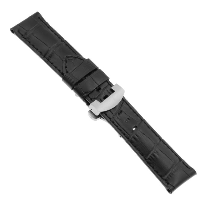 Ps4.1.1.ms Main Black (Black Stitching) Croc Leather Panerai Watch Band Strap With Matte Silver Deployant Clasp