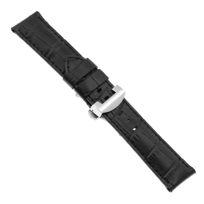 Ps4.1.1.ps Main Black (Black Stitching) Croc Leather Panerai Watch Band Strap With Polished Silver Deployant Clasp