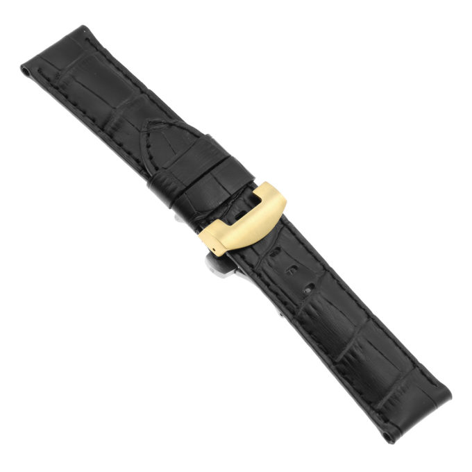 Ps4.1.1.yg Main Black (Black Stitching) Croc Leather Panerai Watch Band Strap With Yellow Gold Deployant Clasp