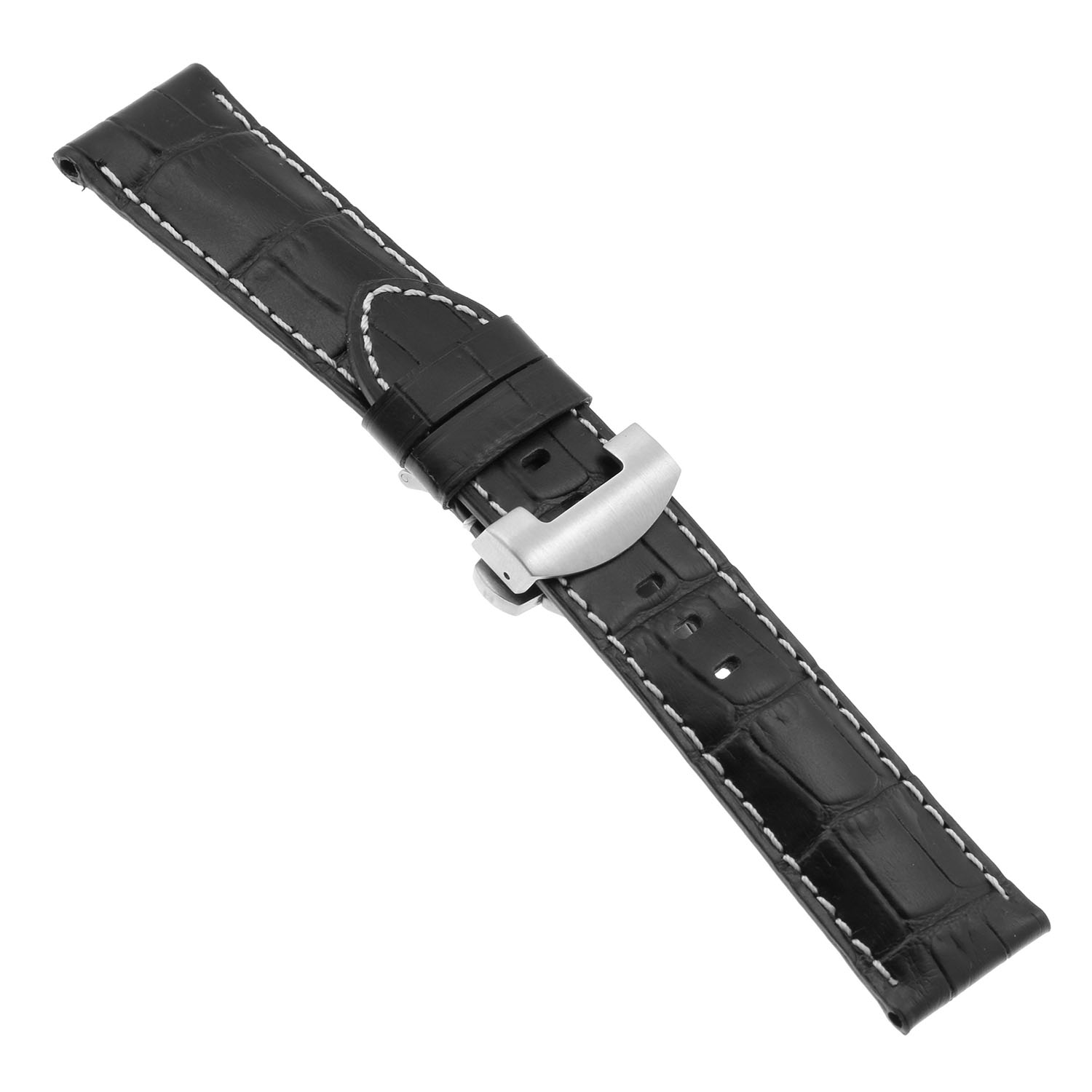 Ps4.1.bs Main Black Croc Leather Panerai Watch Band Strap With Brushed Silver Deployant Clasp