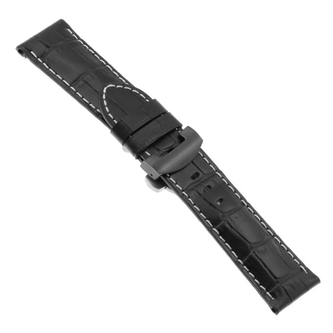 Ps4.1.mb Main Black Croc Leather Panerai Watch Band Strap With Black Deployant Clasp