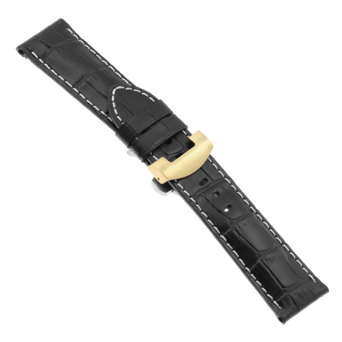 Ps4.1.yg Main Black Croc Leather Panerai Watch Band Strap With Yellow Gold Deployant Clasp