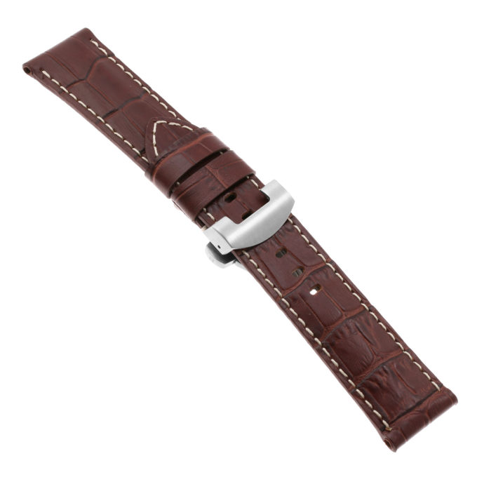 Ps4.2.bs Main Brown Croc Leather Panerai Watch Band Strap With Brushed Silver Deployant Clasp