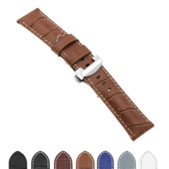 Ps4.3.ps Gallery Rust Croc Leather Panerai Watch Band Strap With Polished Silver Deployant Clasp