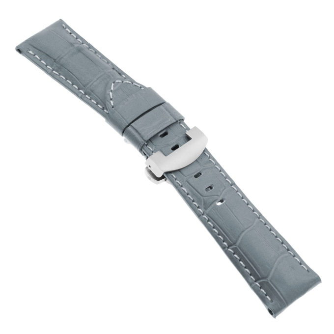 Ps4.7.ms Main Grey Croc Leather Panerai Watch Band Strap With Matte Silver Deployant Clasp
