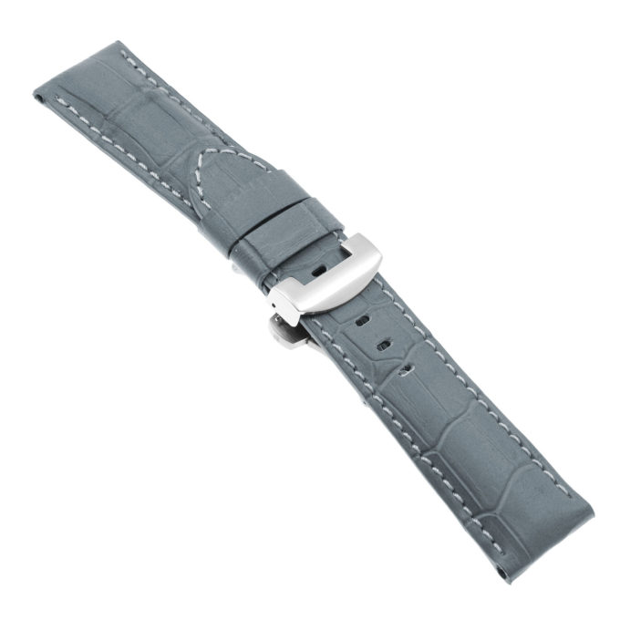 Ps4.7.ps Main Grey Croc Leather Panerai Watch Band Strap With Polished Silver Deployant Clasp