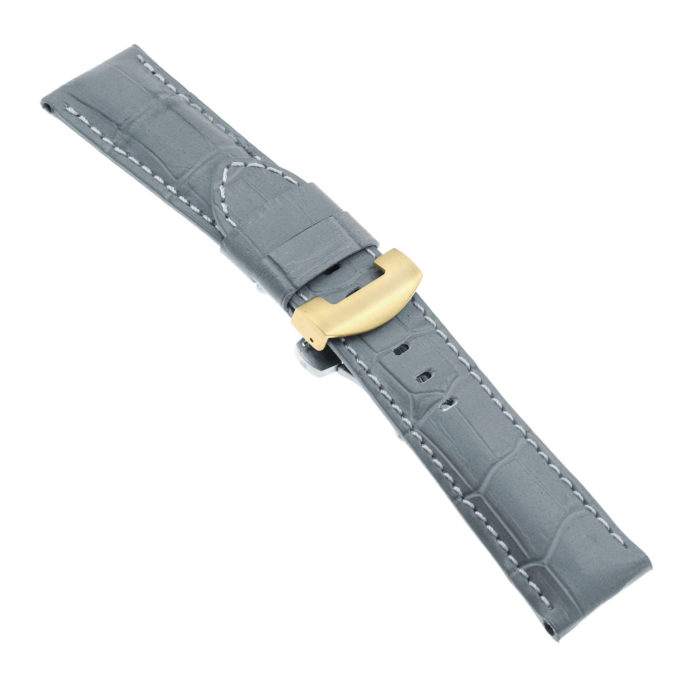 Ps4.7.yg Main Grey Croc Leather Panerai Watch Band Strap With Yellow Gold Deployant Clasp